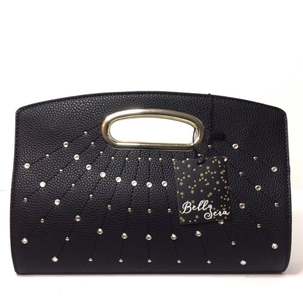 BELLA SERA black studded Handle Clutch Bag